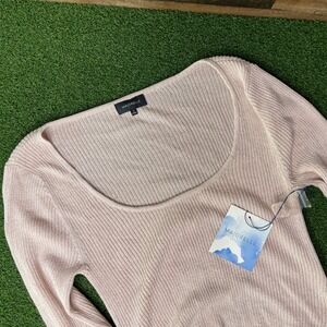 Majorelle Tie-Waist Top Ribbed Knit Long Sleeve‎ Square Neck Blush Pink M